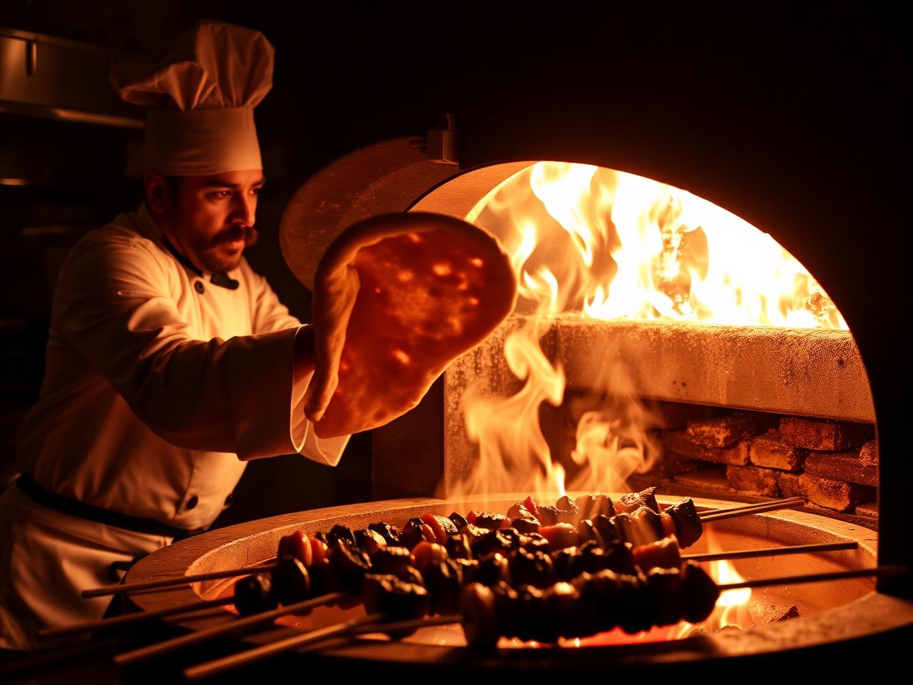 Naan baking in the tandoor